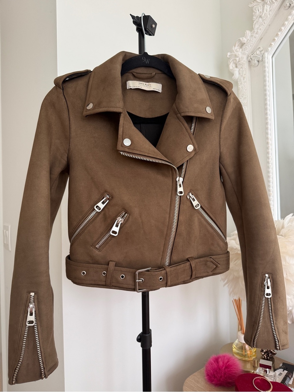Zara Brown Suede-Look Moto Jacket